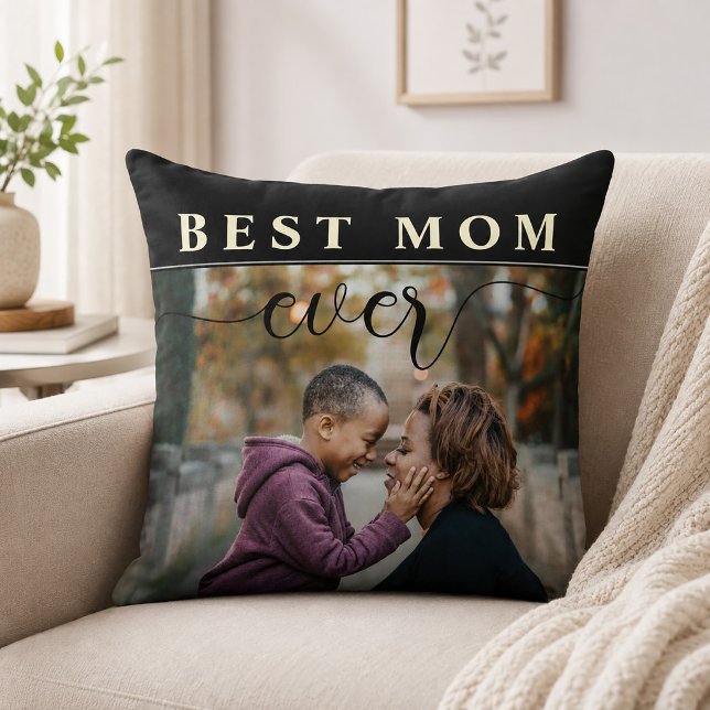 Modern Elegant Script Best Mum Ever Throw Pillow (Best Mom Ever Mother's Day Throw Pillow)