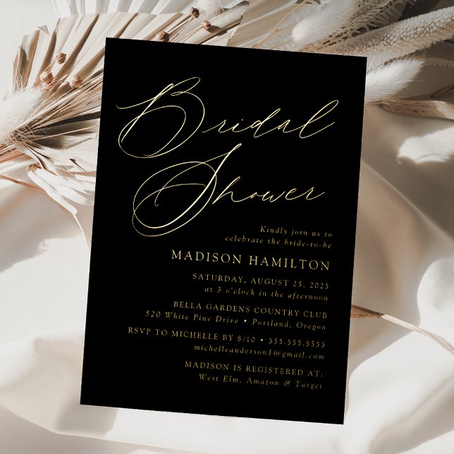Modern Elegant Script Black and Gold Bridal Shower (Creator Uploaded)