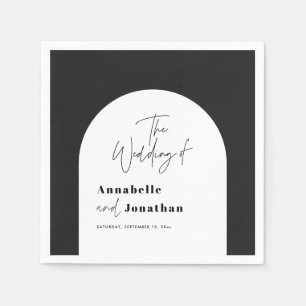 modern elegant script black and white arch wedding napkin
