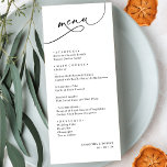 Modern Elegant Script Black and White Wedding Menu<br><div class="desc">Designed to coordinate with our Romantic Script wedding collection,  this customisable Menu card,  features a sweeping script calligraphy text paired with a classy serif font in black with a customisable monogram on the back. Matching items available.</div>