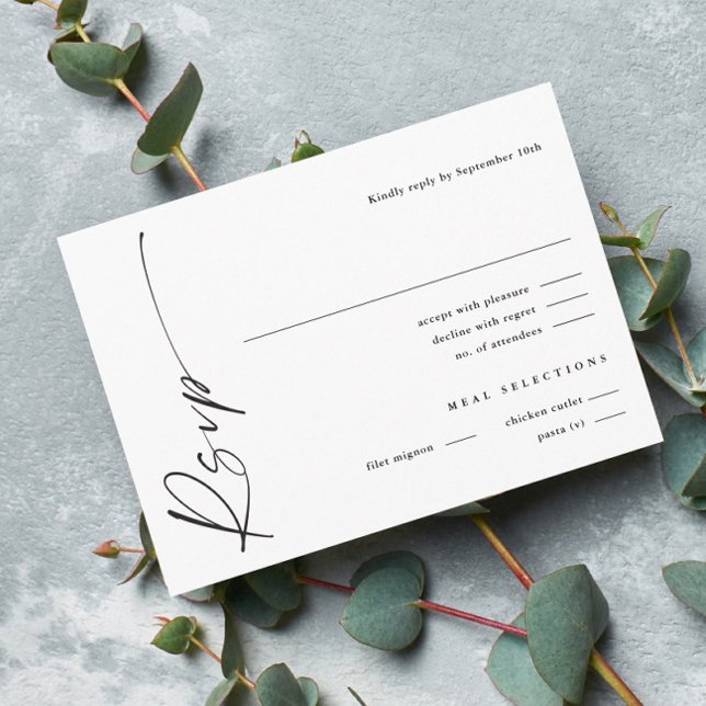 Modern Elegant Script Black and White Wedding RSVP Enclosure Card (Creator Uploaded)