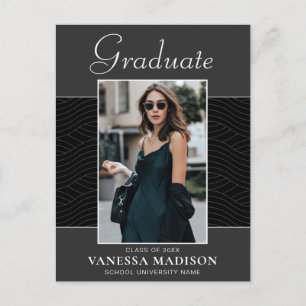Modern   Elegant Script Black Grey 1 Photo Grad Postcard