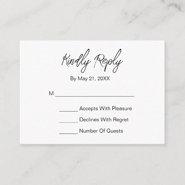 Modern Elegant Script Black White RSVP Card (Front)