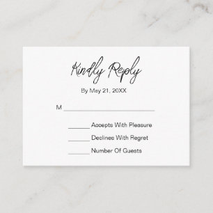 Modern Elegant Script Black White RSVP Card