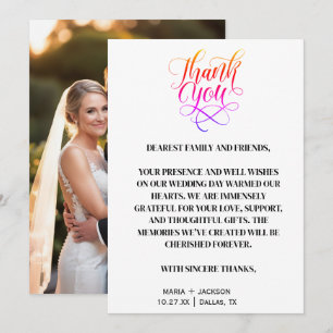 Modern Elegant Script Black White Wedding Thank You Card