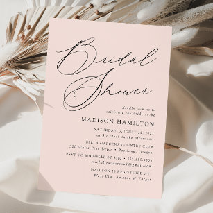 Modern Elegant Script Blush Bridal Shower Invitation