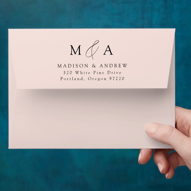 Modern Elegant Script Blush Monogram Wedding Envelope (Hand)