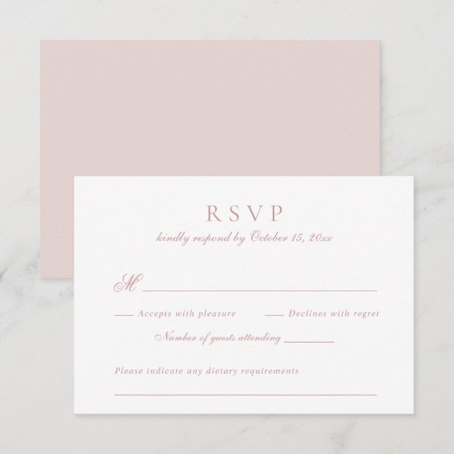 Modern Elegant Script Blush Pink Wedding RSVP Invitation (Front/Back)