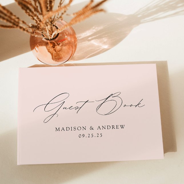Modern Elegant Script Blush Wedding Guest Book (Creator Uploaded)