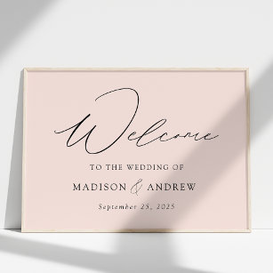 Modern Elegant Script Blush Wedding Welcome Poster