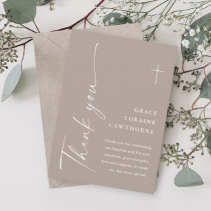 Modern Elegant Script Boho Baptism Thank You Card
