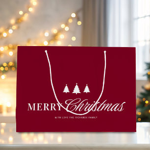 Modern Elegant Script Burgundy Red Christmas Large Gift Bag