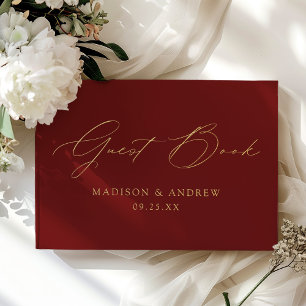 Modern Elegant Script Burgundy Wedding Guest Book