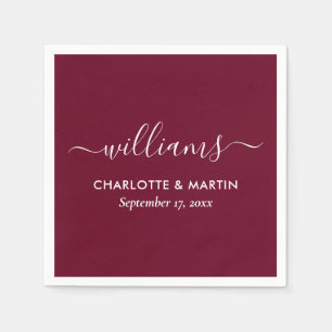 Modern Elegant Script Burgundy Wedding Napkins