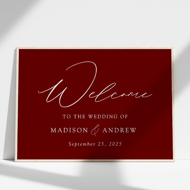 Modern Elegant Script Burgundy Wedding Welcome Poster (Creator Uploaded)