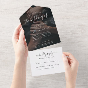 Modern Elegant Script Calligraphy Photo Wedding All In One Invitation