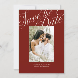 Modern Elegant Script Calligraphy Terracotta Red Save The Date