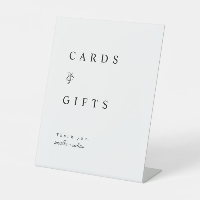 Modern Elegant Script Cards and Gifts Wedding Pedestal Sign (Front)