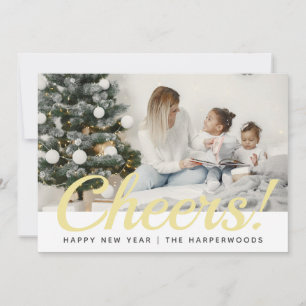 Modern Elegant Script Cheers Happy New Year  Holiday Card