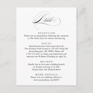 Modern Elegant Script Classic Wedding Details Enclosure Card
