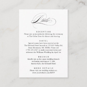 Modern Elegant Script Classic Wedding Details Enclosure Card
