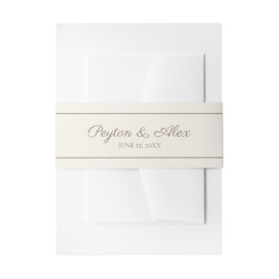 Modern Elegant Script Cream Brown Wedding Invitation Belly Band