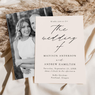 Modern Elegant Script Cream Photo Wedding Invitation