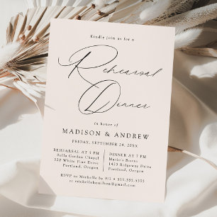 Modern Elegant Script Cream Rehearsal Dinner Invitation