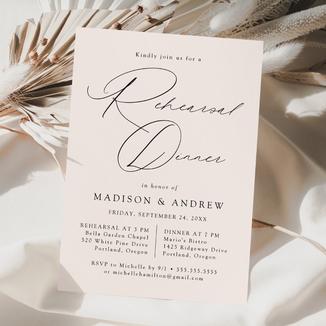 Modern Elegant Script Cream Rehearsal Dinner Invitation (Creator Uploaded)