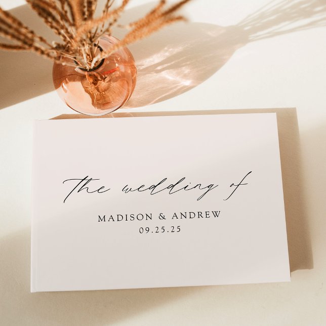Modern Elegant Script Cream Wedding Guest Book (Creator Uploaded)