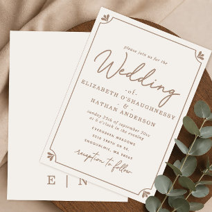 Modern Elegant Script Cream Wedding Invitation