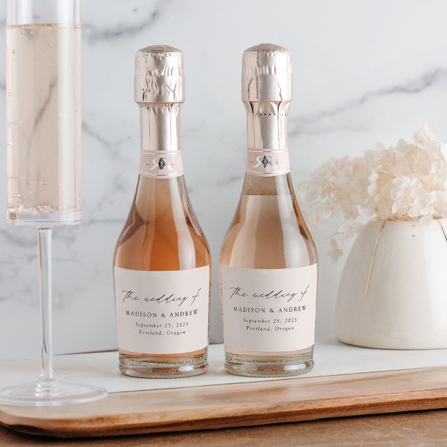 Modern Elegant Script Cream Wedding Sparkling Wine Label (Creator Uploaded)