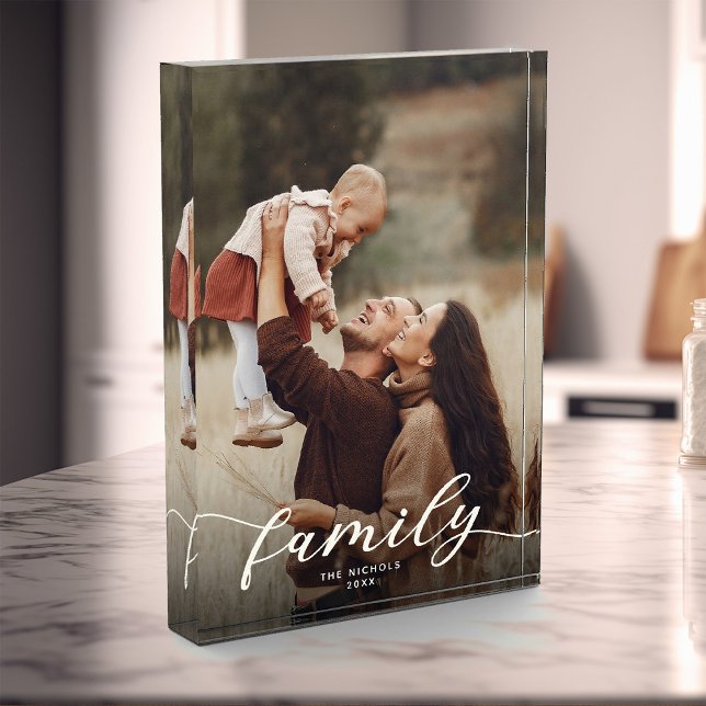 Modern Elegant Script Custom Family Keepsake  Photo Block (Ditch the dusty frames and make memories shine! )