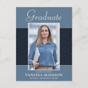 Modern   Elegant Script Dusty Blue 1 Photo Grad Postcard