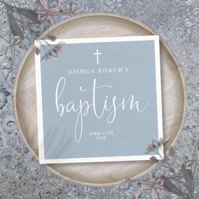 Modern Elegant Script Dusty Blue Baptism Napkin (Modern Elegant Script Dusty Blue Baptism Napkins)