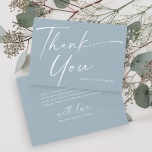 Modern Elegant Script Dusty Blue Boys Baptism  Thank You Card