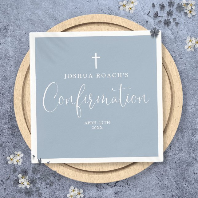 Modern Elegant Script Dusty Blue Confirmation Napkin (Modern Elegant Script Dusty Blue Confirmation Napkins)