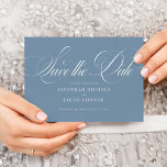 Modern Elegant Script Dusty Blue Save The Date<br><div class="desc">Modern Elegant Script Dusty Blue Save the Date features a large,  bold script and elegant styling.</div>