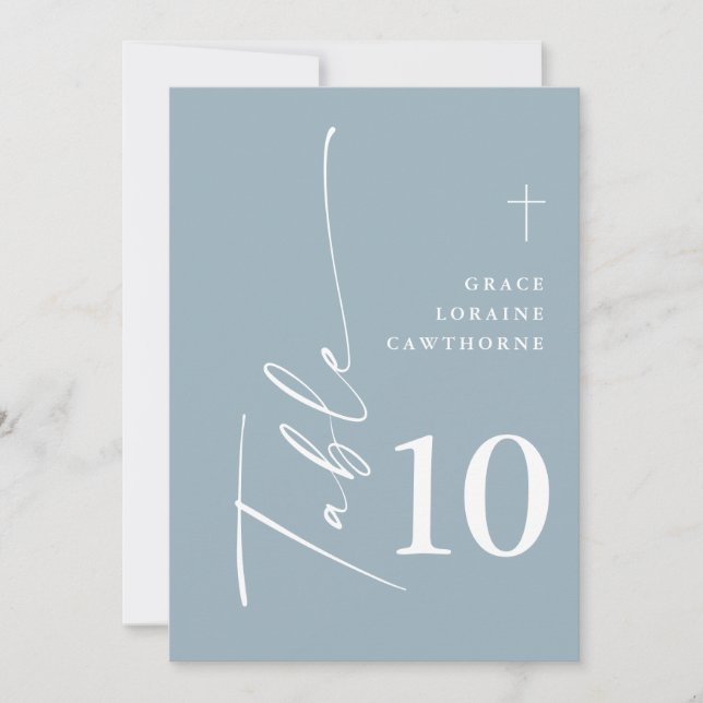 Modern Elegant Script Dusty Blue Table Numbers (Front)