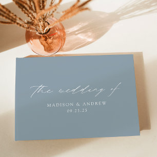 Modern Elegant Script Dusty Blue Wedding Guest Book