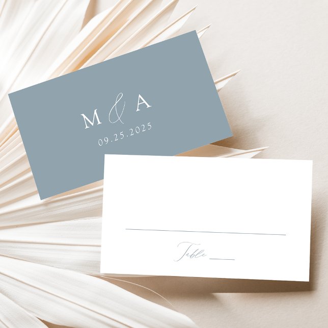 Modern Elegant Script Dusty Blue Wedding Place Card (Creator Uploaded)