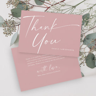 Modern Elegant Script Dusty Pink Girls Baptism Thank You Card