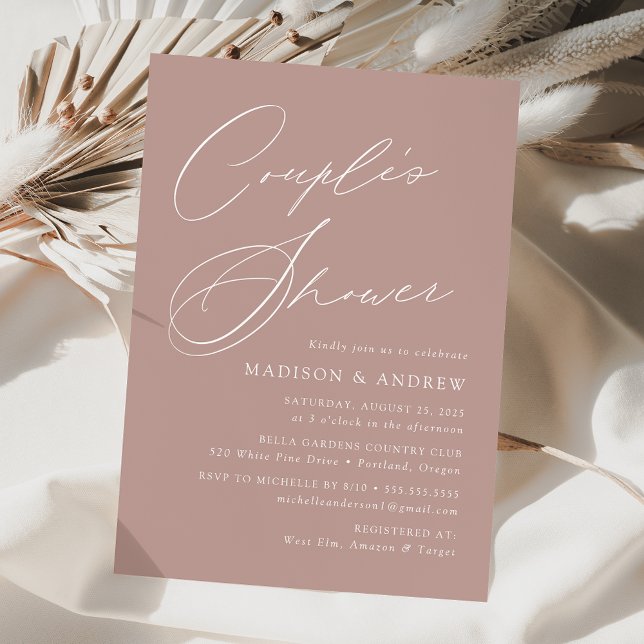 Modern Elegant Script Dusty Rose Couple's Shower Invitation (Creator Uploaded)
