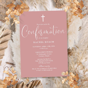 Modern Elegant Script Dusty Rose Pink Confirmation Invitation