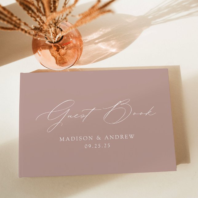 Modern Elegant Script Dusty Rose Wedding Guest Book (Creator Uploaded)