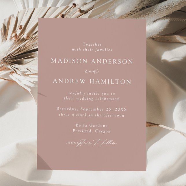 Modern Elegant Script Dusty Rose Wedding Invitation (Creator Uploaded)