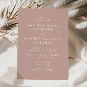 Modern Elegant Script Dusty Rose Wedding Invitation