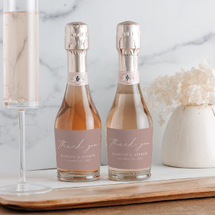 Modern Elegant Script Dusty Rose Wedding Thank You Sparkling Wine Label