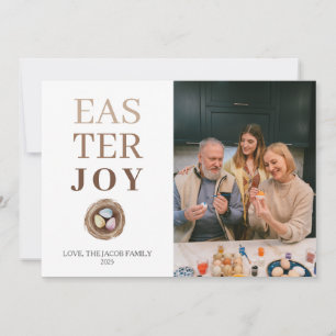Modern Elegant Script Easter Joy Family Photo Holiday Card