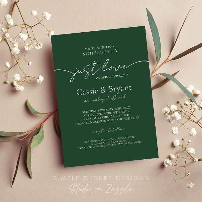 Modern Elegant Script Emerald Green Wedding Invitation (Modern Green Wedding Invitation for Minimal Nothing Fancy Just Love Wedding Theme)